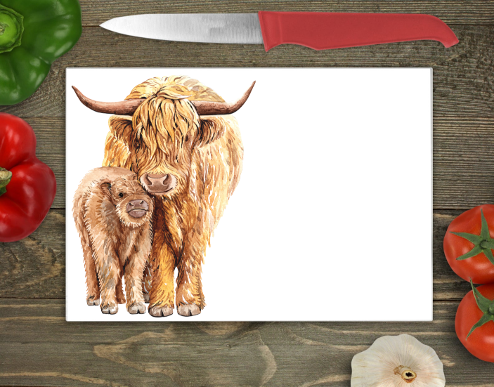 Highland Cow Large Glass Chopping Board, Highland Cow